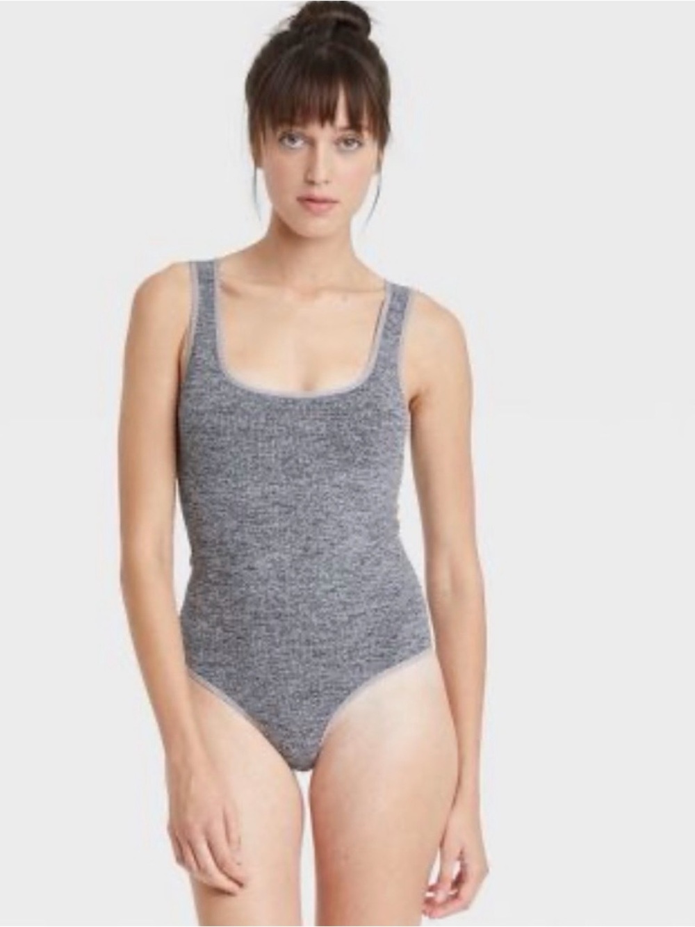 Colsie Womens Seamless Ribbed Thong Bodysuit Gray Heather Size L Large